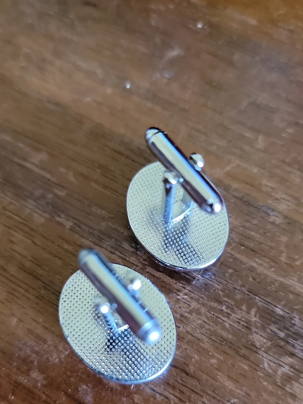Vintage Silver-Tone Oval Cufflinks with Dark Cat's Eye Stones